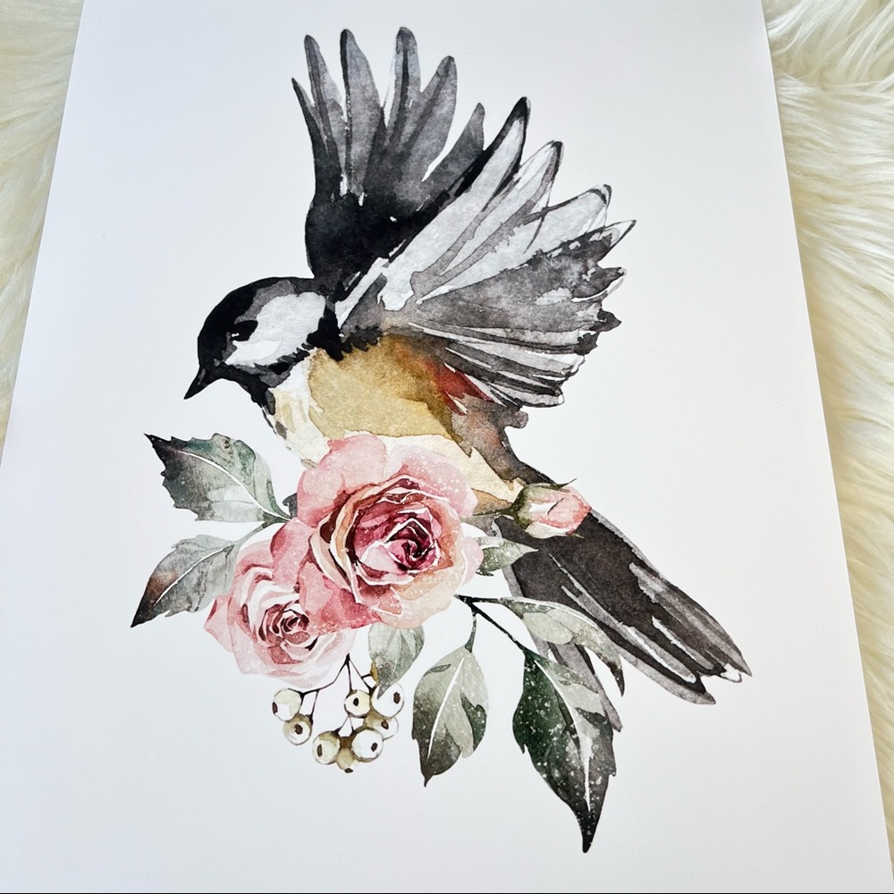 Chickadee Cute Bird Wall Art Print Poster Illustration Unframed - Picture 13 of 16